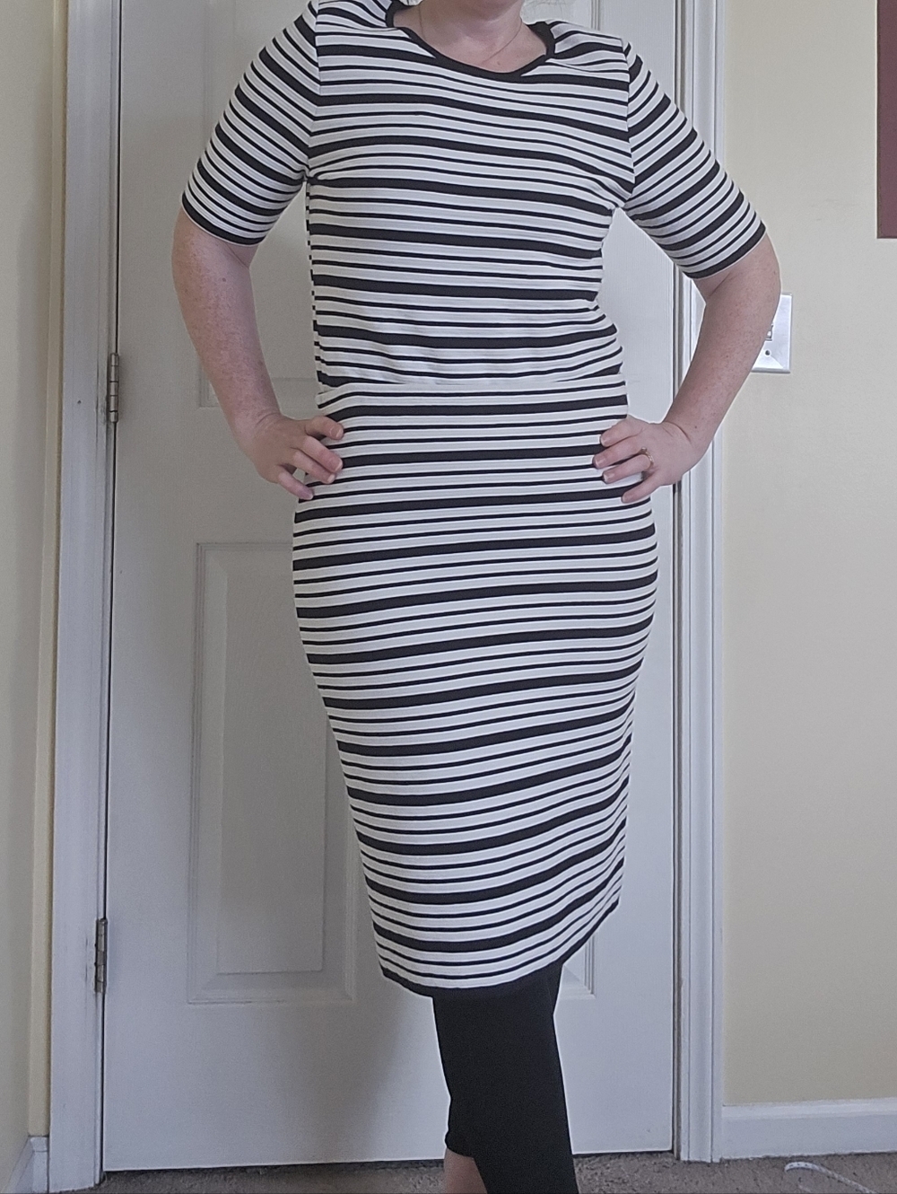 Ann Taylor Navy White Stripe Ribbed Knit Pull-on Skirt Two-Piece Nautical Set